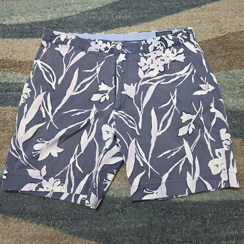 Polo Ralph Lauren Shorts Men 34 Blue Floral Stretch Straight Fit Chino